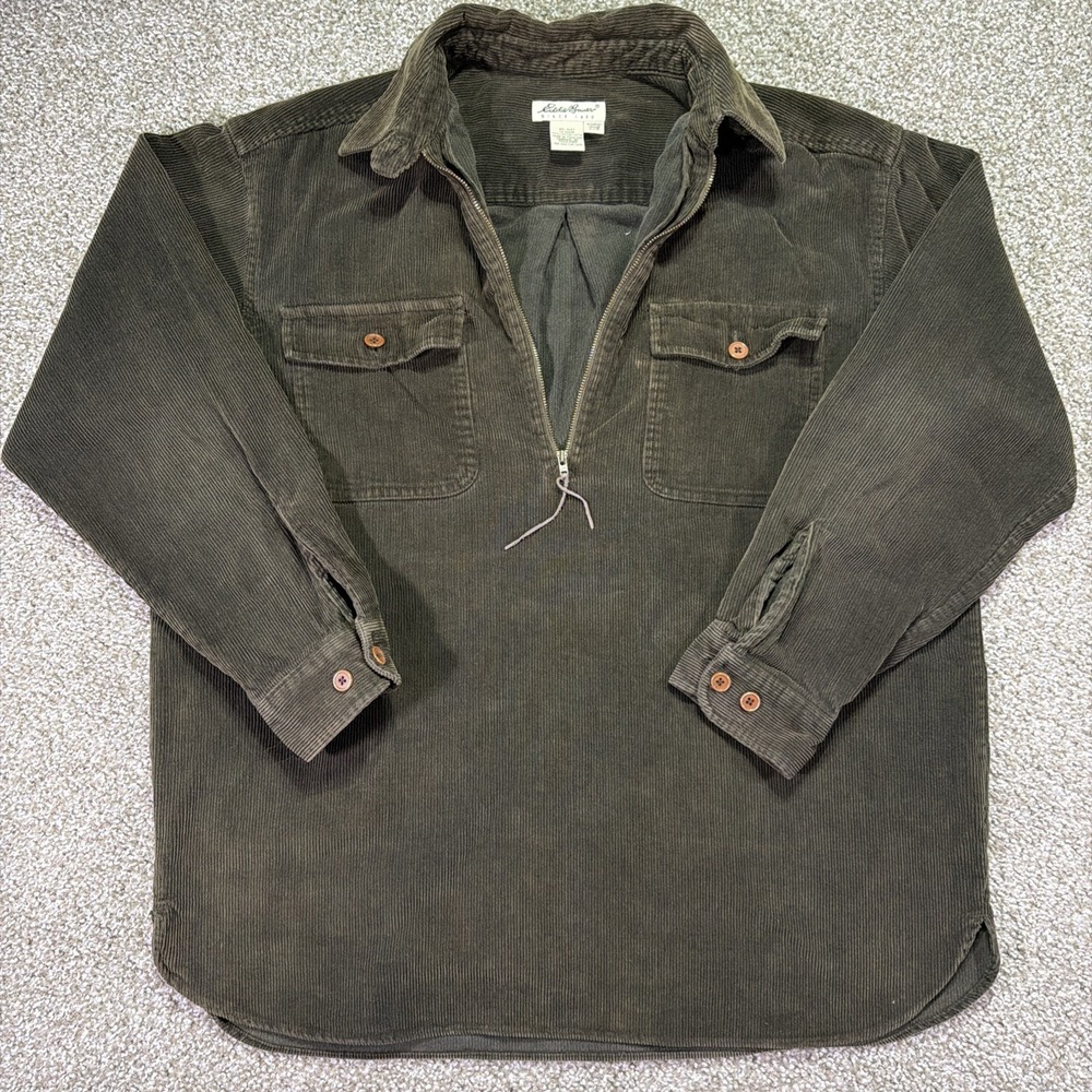Vintage Eddie Bauer Women's Corduroy Half Zip Large Pullover Double Pocket Brown